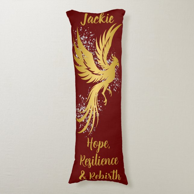 Glam Gold Phoenix Silver Glitter Monogram Maroon | Body Pillow (Front Vertical)