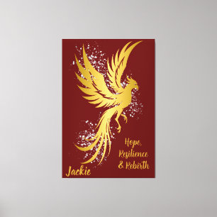 Glam Gold Phoenix Silver Glitter Monogram Maroon   Canvas Print