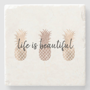Glam Gold Pineapples Stone Coaster