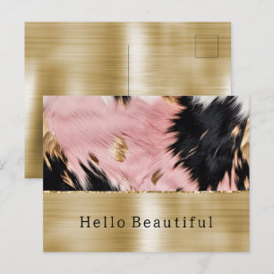 Glam Gold Pink Black Cowhide Postcard