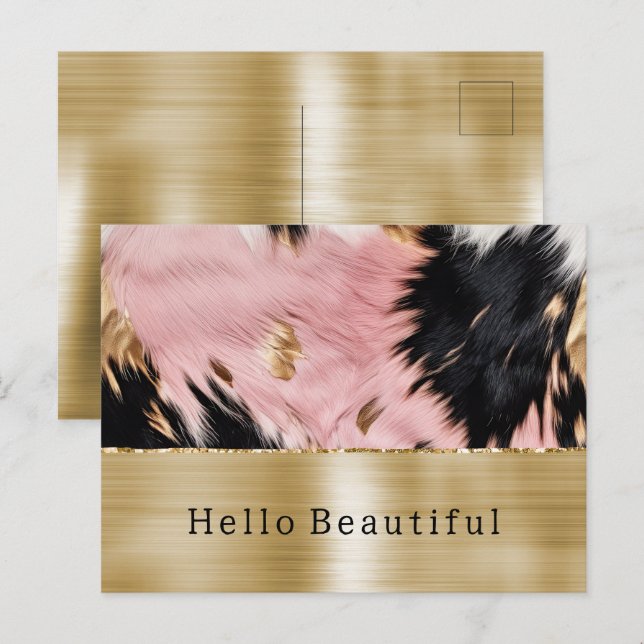 Glam Gold Pink Black Cowhide Postcard (Front/Back)