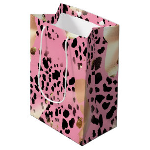 Glam Gold Pink Black Leopard Print  Medium Gift Bag