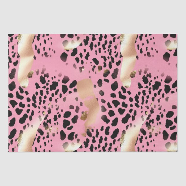 Glam Gold Pink Black Leopard Print  Tissue Paper (Front)