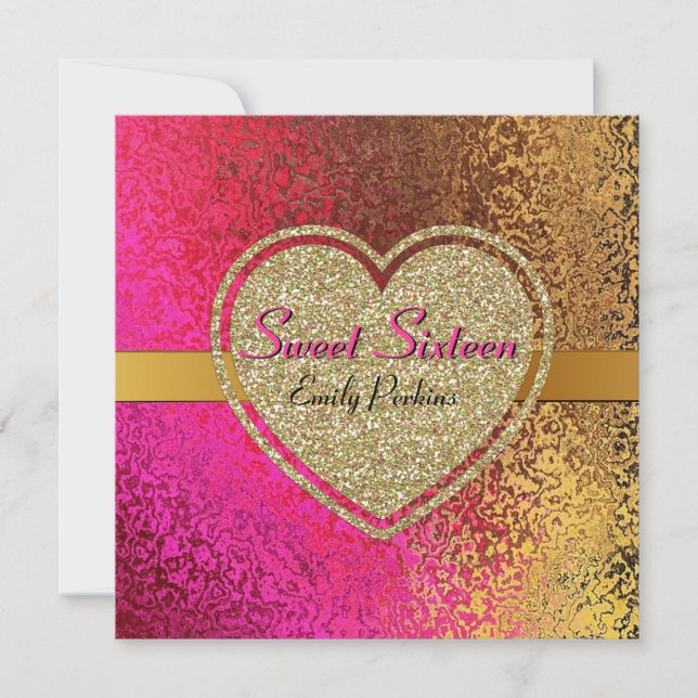 Glam Gold & Pink Custom Sweet Sixteen Invitation (Front)