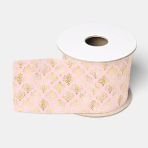 Glam Gold Pink Damask Grosgrain Ribbon