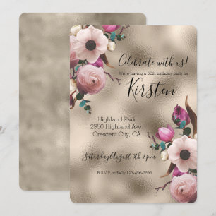 Glam Gold Pink Floral Invitation