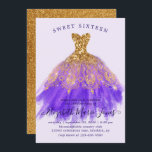 Glam Gold Purple Sparkle Dress Sweet 16th Birthday Invitation<br><div class="desc">Glam Gold Purple Sparkle Dress Sweet 16th Birthday Invitation</div>