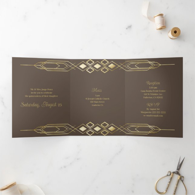 Glam Gold Quinceanera Party Invitation (Inside)