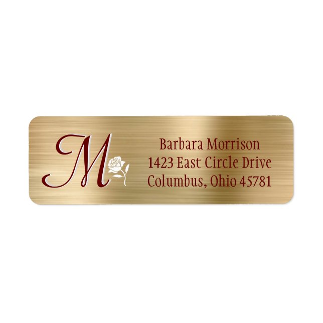 Glam Gold Red Brushed Metal Custom Monogram Label (Front)