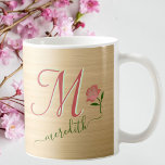 Glam Gold Red Rose Custom Monogram Name   Coffee Mug<br><div class="desc">This is a lovely elegant red and gold coffee mug with a unique custom Monogram and with your first name -- and -- the rose. It creates a sophisticated glamourous and feminine look -- for yourself or lovely as a gift. If you have any design questions or require assistance, just...</div>
