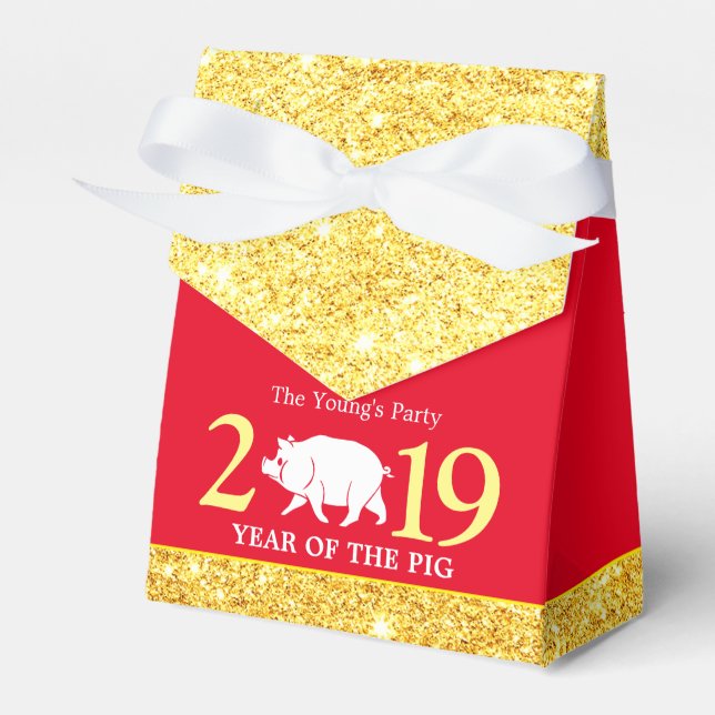 Glam Gold Red Year Pig 2019 Chinese New Year Favor Box (Front Side)