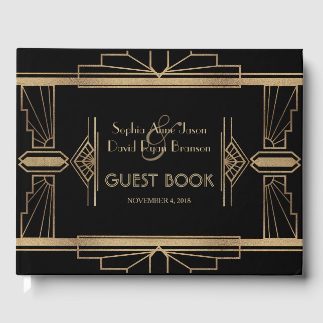 Glam Gold Roaring 20's Great Gatsby 1920s Wedding Guest Book (Front)