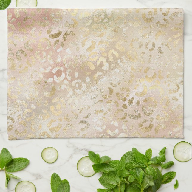 Glam Gold Rose Blush Pink Leopard Print      Kitchen Towel (Folded)