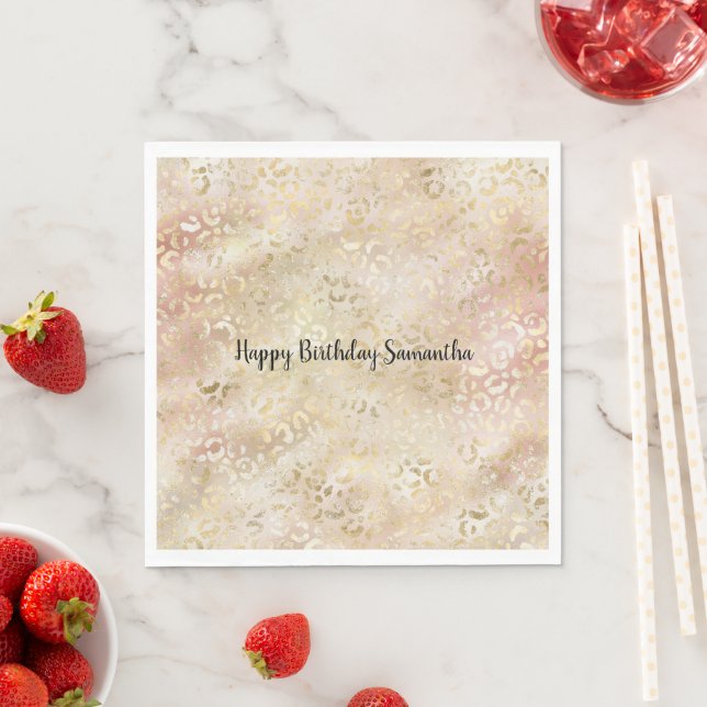 Glam Gold Rose Blush Pink Leopard Print Napkin (Insitu)
