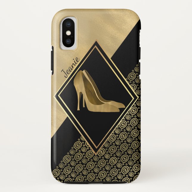 Glam Gold Stilletto Heels iPhone X Coque (Dos)