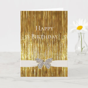 Glam Gold Tinsel Jewelled Butterfly Card