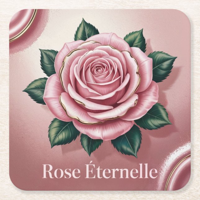 Glam Gold Trimmed Rose Gold Coaster Set (Front)