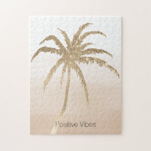 Glam Gold Tropical Palm ombre Jigsaw Puzzle