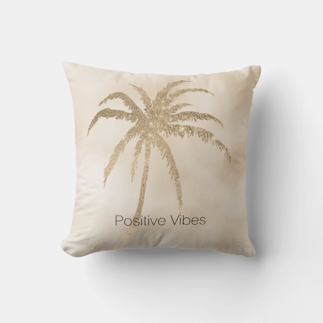 Glam Gold Tropical Palm Tree Ombre            Throw Pillow (Front)