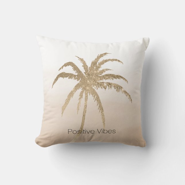 Glam Gold Tropical Palm Tree Ombre        Throw Pillow (Front)