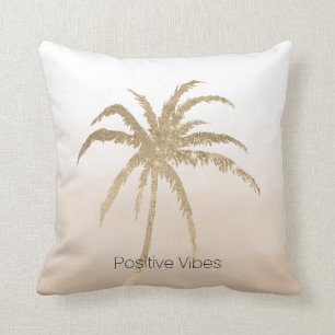 Glam Gold Tropical Palm Tree Ombre        Throw Pillow