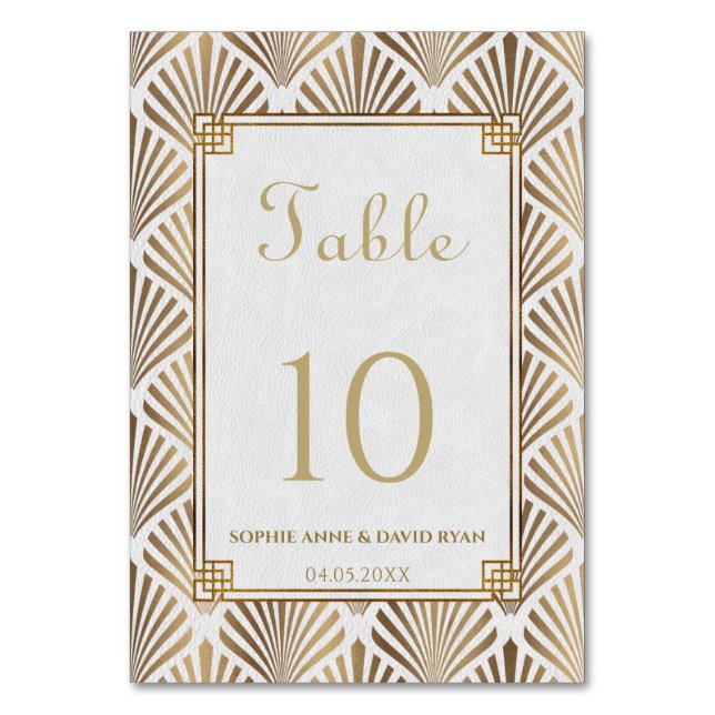Glam Gold White Art Deco Roaring 20s Wedding Table Number (Front)