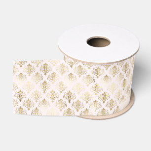 Glam Gold White Damask Grosgrain Ribbon