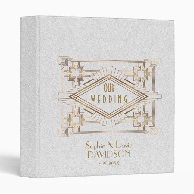 Glam Gold White Great Gatsby Wedding Photo Album Binder (Front/Spine)