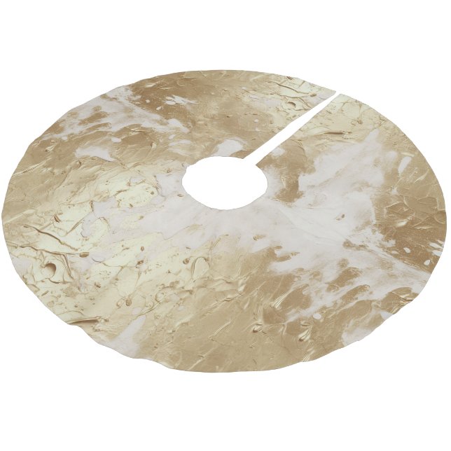Glam Gold White Paint (look) Brushed Polyester Tree Skirt (Angled)