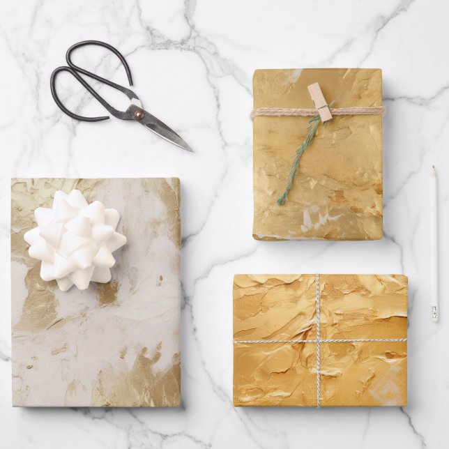 Glam Gold White Paint (look) Wrapping Paper Sheet (Front)