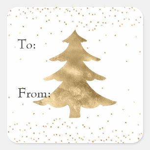 Glam Gold White Sparkle Christmas Tree   Square Sticker