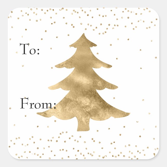 Glam Gold White Sparkle Christmas Tree   Square Sticker (Front)