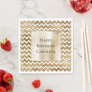 Glam Gold White Zigzag Stripes Napkin