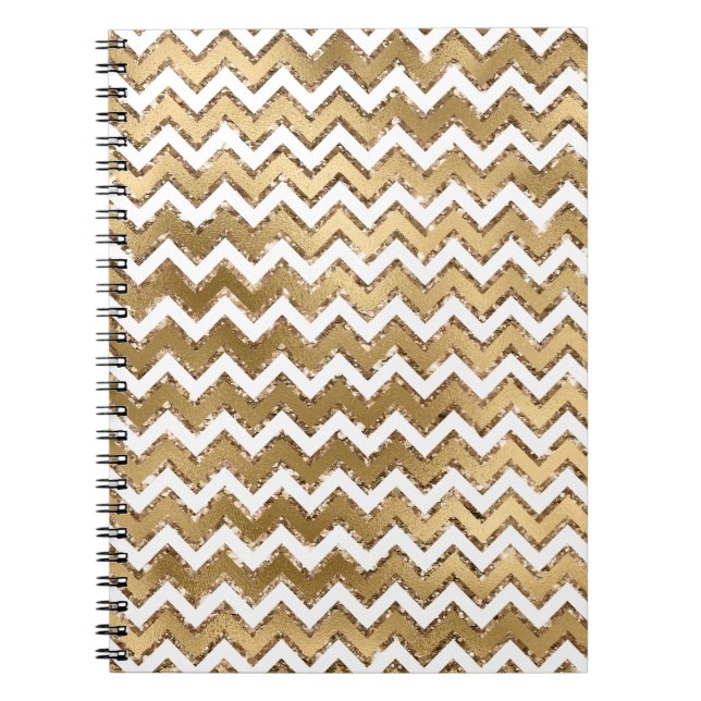 Glam Gold White Zigzag Stripes Notebook (Front)