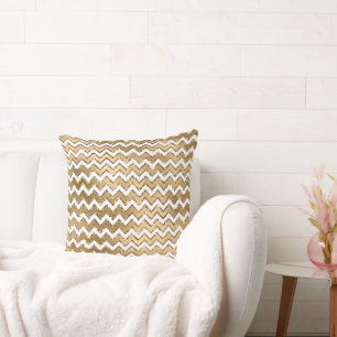 Glam Gold White Zigzag Stripes Throw Pillow