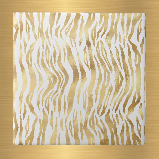 Glam Gold Zebra Print White Tile (Creator Uploaded)