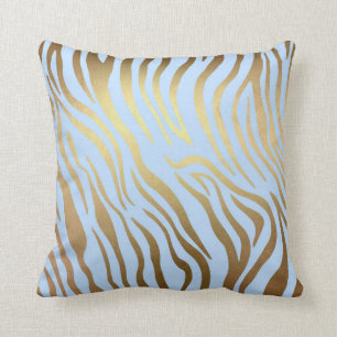 Glam Golden Blue Zebra Safari Skin Throw Pillow