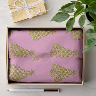 Glam Golden Christmas Trees on Pink Christmas Tissue Paper