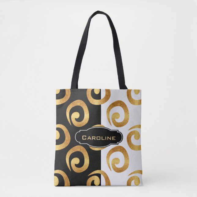 Glam Golden Curls with Custom Monogram Tote Bag (Front)