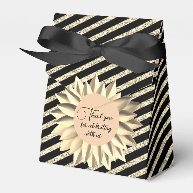 Glam Golden Flower Glittery Stripes Personalized  Favor Box (Front Side)