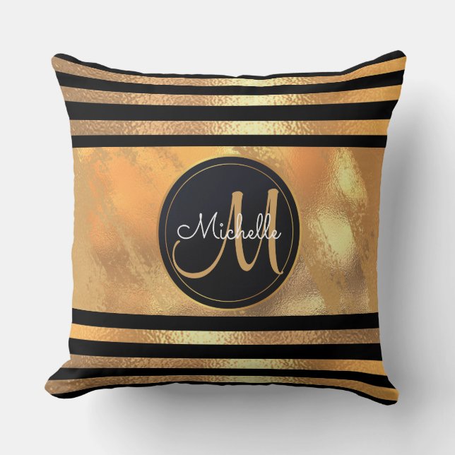 Glam Golden Glitter Sparkles Monogram Name wedding Throw Pillow (Front)
