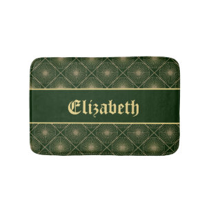 Glam Golden Personalized Art Deco Green & Gold  Bath Mat