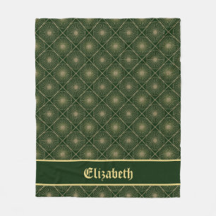 Glam Golden Personalized Art Deco Green & Gold Fleece Blanket