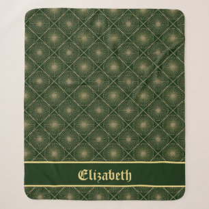 Glam Golden Personalized Art Deco Green & Gold Sherpa Blanket