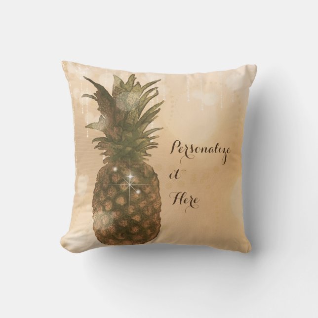 Glam Golden Pineapple Elegant Tropical Custom Throw Pillow (Front)