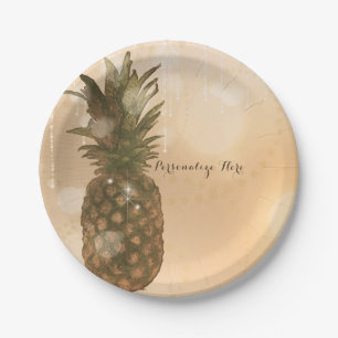 Glam Golden Pineapple Elegant Tropical Party Paper Plate