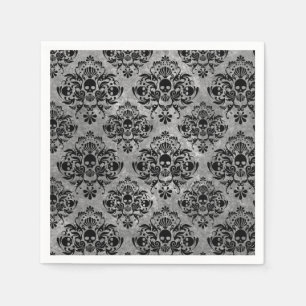 Glam Goth Mini Skull Damask Pattern Black Grey Napkin