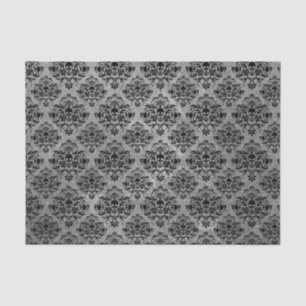 Glam Goth Mini Skull Damask Pattern Black Grey Tissue Paper