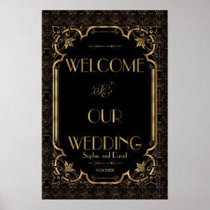 Glam Great Gatsby Gold Black Mariage Affiche de bi