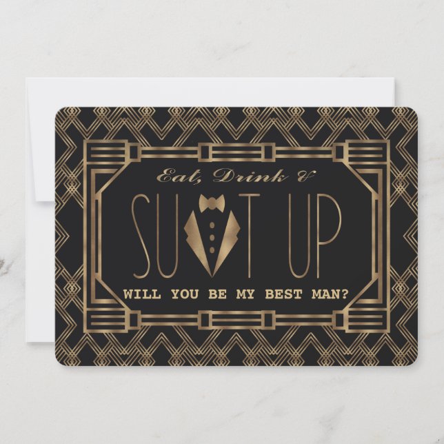 Glam Great Gatsby WILL YOU BE MY BEST MAN Invitation (Front)